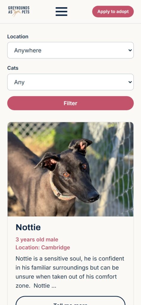 Screenshot: The adoption page on a phone