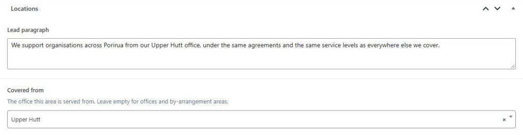 Screenshot of layer3.nz: Behind the scenes: a service area points at the office that covers it