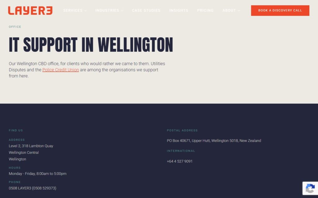 Screenshot of layer3.nz: An office location page, built from the 19-field Locations group