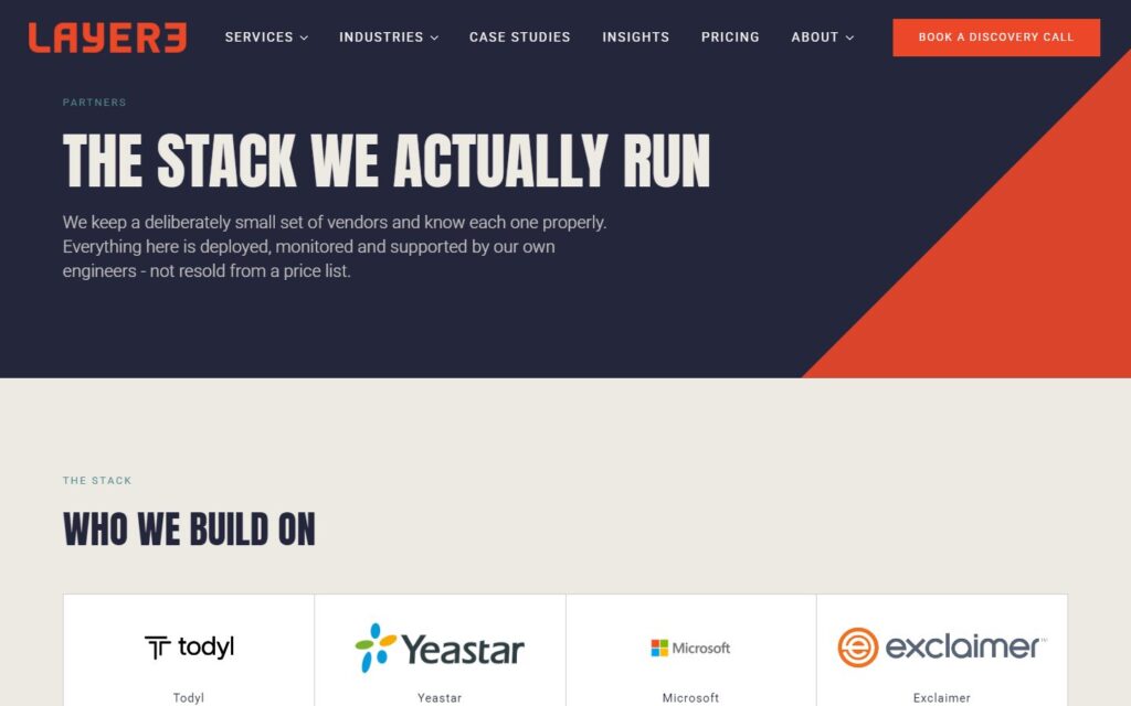 Screenshot of layer3.nz: Partners, one ACF record per vendor
