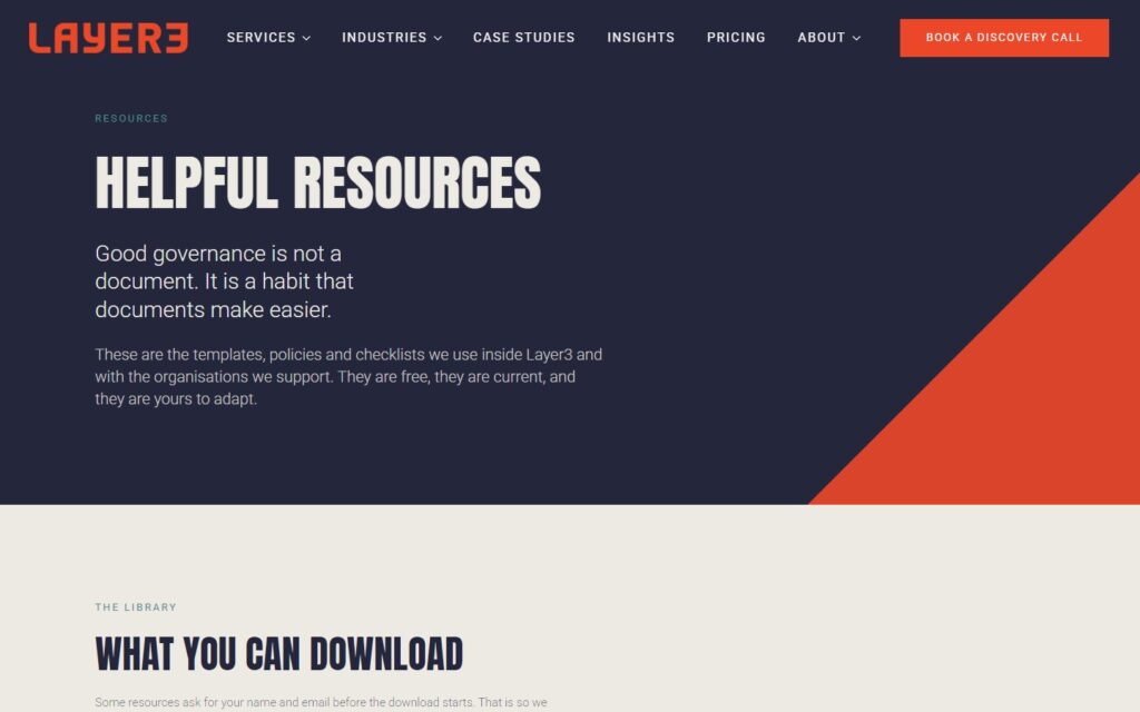 Screenshot of layer3.nz: The Resources library, looped from ACF resource records